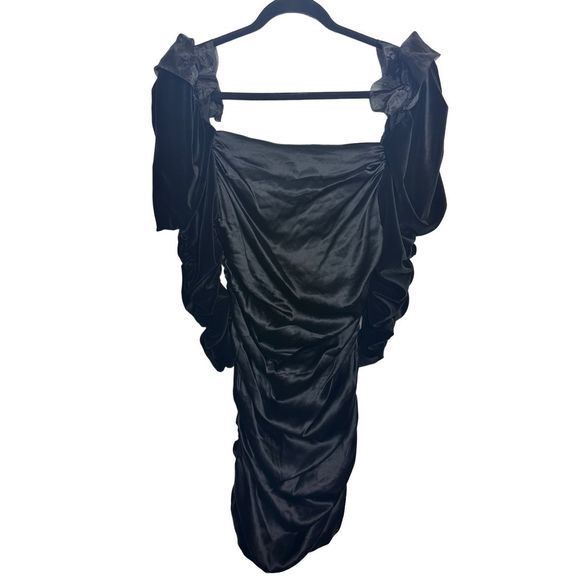 Alice & Olivia Katrice Silk Black Long Sleeve Puff Mini Dress Sz‎ 12 Women's - Picture 3 of 8